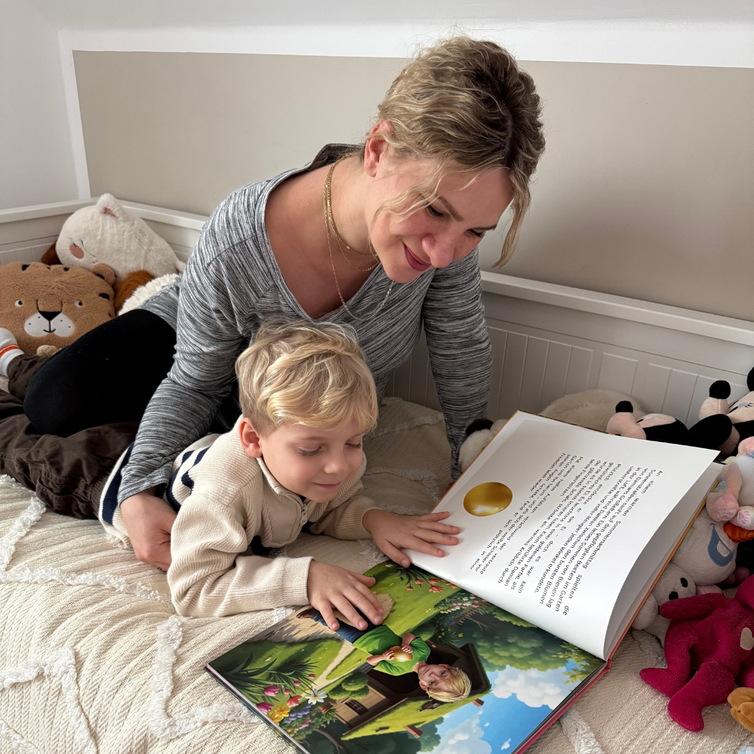 Mutter und Kind lesen gemeinsam im personalisierten Buch